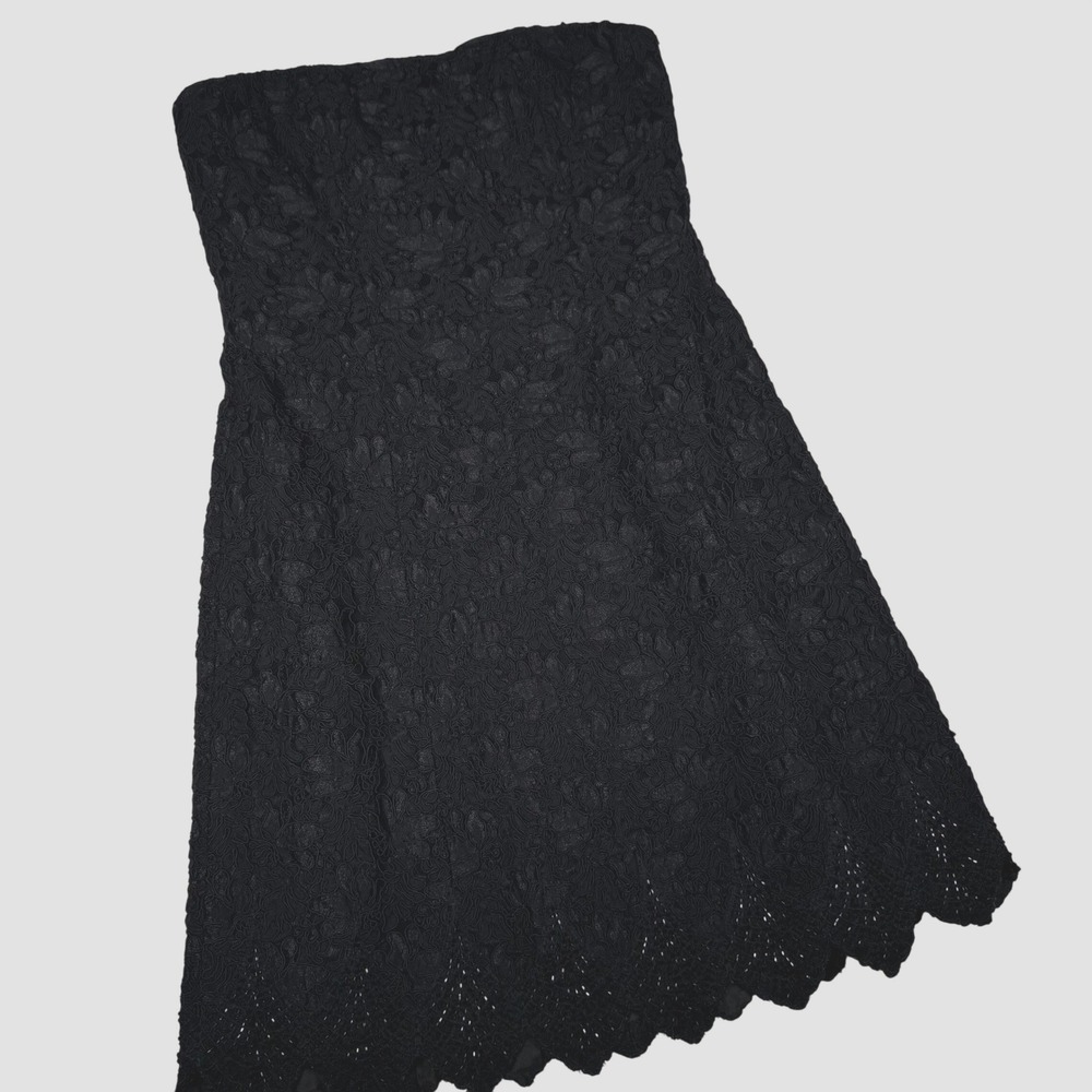 Carmen Marc Valvo Signature Black Lace Strapless Knee Length Dress 10 | Cocktail